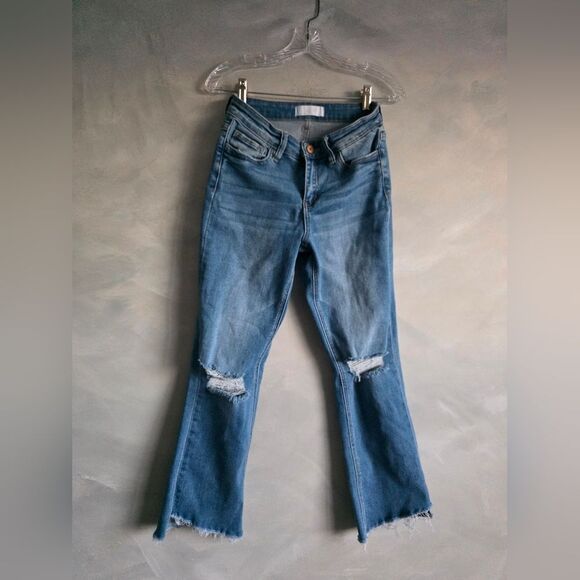 Vervet Medium Wash Distressed Ankle Kick Flare Jeans Size 27 FORGET RAW STEP Hem - Picture 1 of 11